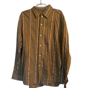 GUC Syllables System Men's Casual Button Down Long Sleeve Shirt Brown Size XL